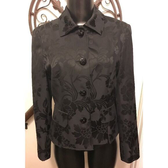 Size 6P INC International Concepts Petite Black Floral Women's Blazer Jacket - Picture 2 of 9